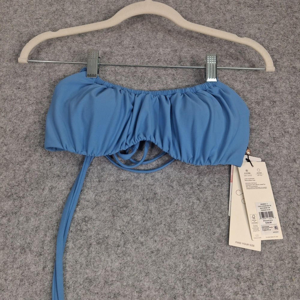 CALIA Scrunched Tie Back Bikini Top Womens‎ S Tranquil Blue UPF 50+ Ruched Swim